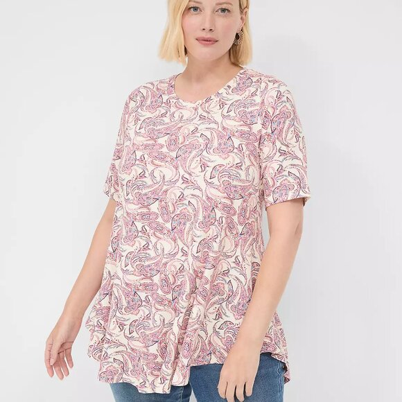 Lane Bryant Multi Paisley Max Swing Perfect Sleeve Crew-Neck Tee Size 18/20 - Picture 1 of 10